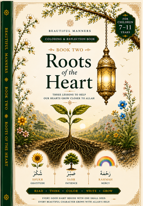 Beautiful Manners: Roots of the Heart — Book Two. An Islamic coloring and reflection book for children aged 7–11.